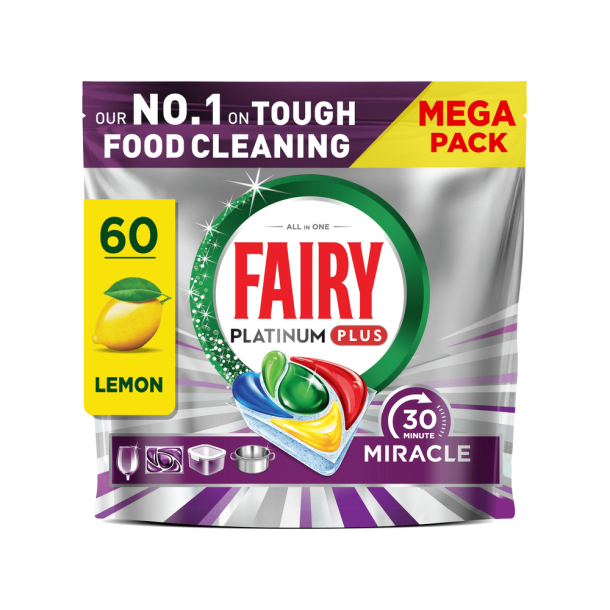 Fairy Platinum+ Lemon Miracle Opvasketabs - 60 stk.