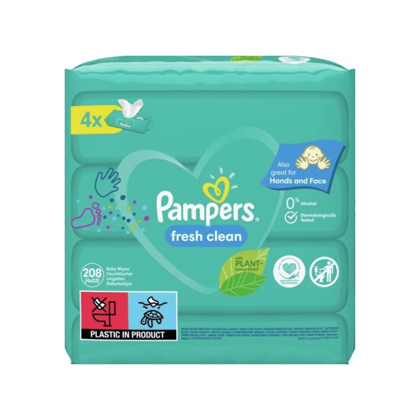 Pampers Fresh Clean V�dservietter - Plastfri, 4 x 52 stk.