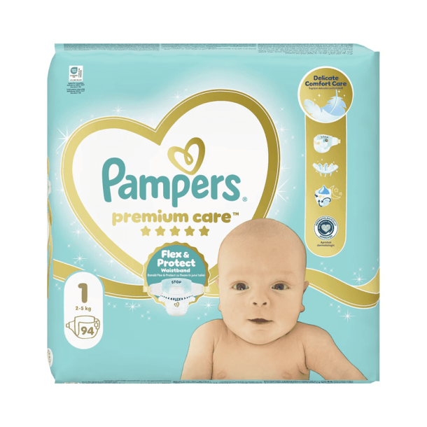 Pampers Premium Care Bleer - Jumbo Pack, Str. 1, 94 stk.