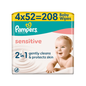 Pampers Sensitive V&aring;dservietter - Plastfri, 4 x 52 stk.