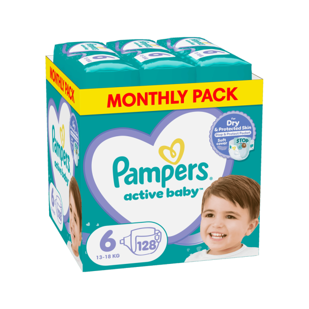 Pampers Active Baby Bleer - Monthly Pack, Str. 6, 128 stk.