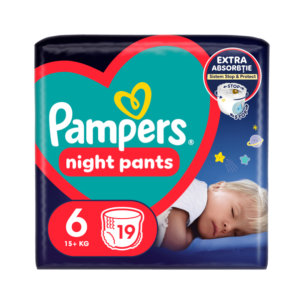 Pampers Night Pants Buksebleer - Value Pack, Str. 6, 19 stk.