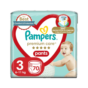 Pampers Premium Care Pants Buksebleer - Jumbo Pack Plus, Str. 3, 70 stk.