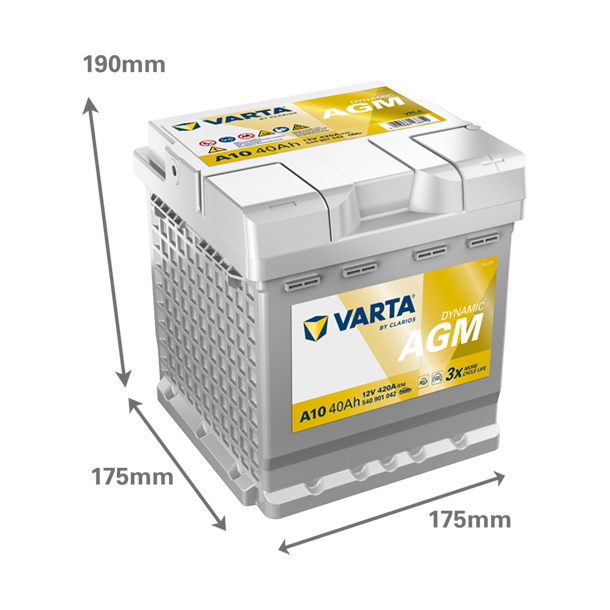 VARTA Dynamic AGM startbatteri 12 V 40 Ah/420 A L- 175 &times; 175 &times; 190 mm