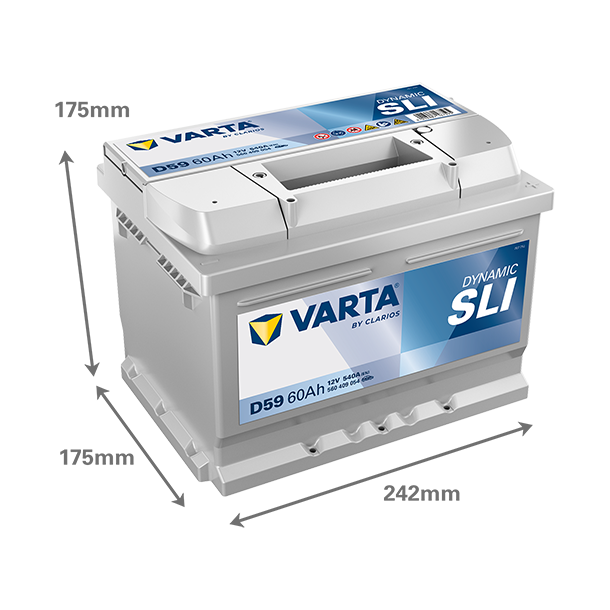 VARTA Dynamic SLI startbatteri 12 V 60 Ah/540 A L- 242 &times; 175 &times; 175 mm