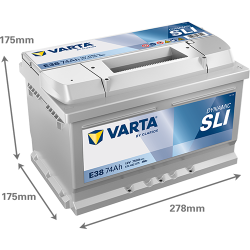 VARTA Dynamic SLI startbatteri 12 V 74 Ah/750 A L- 278 &times; 175 &times; 175 mm