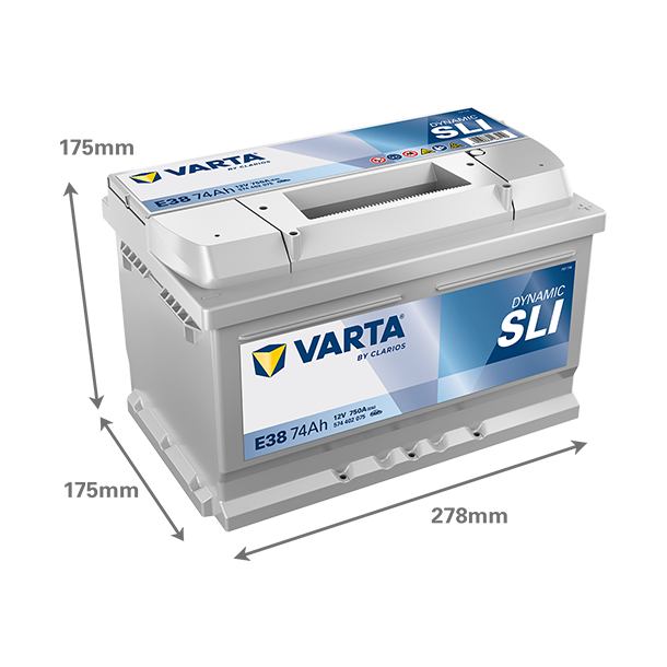 VARTA Dynamic SLI startbatteri 12 V 74 Ah/750 A L- 278 &times; 175 &times; 175 mm
