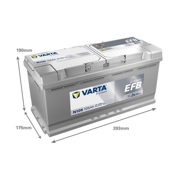 VARTA Dynamic EFB startbatteri 12 V 105 Ah/950 A L- 394 &times; 175 &times; 190 mm
