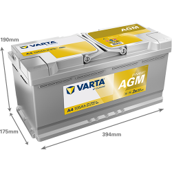 VARTA Dynamic AGM startbatteri 12 V 105 Ah/950 A L- 393 &times; 175 &times; 190 mm