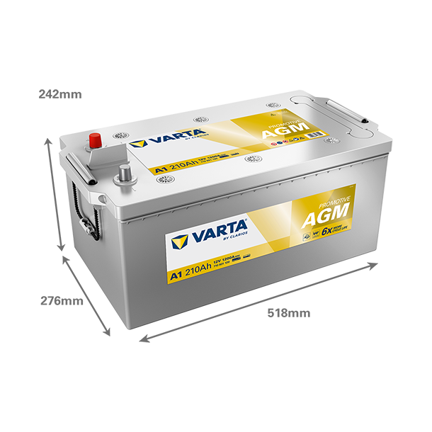 VARTA ProMotive AGM lastbilsbatteri 12 V 210 Ah/1200 A 518 &times; 276 &times; 242 mm