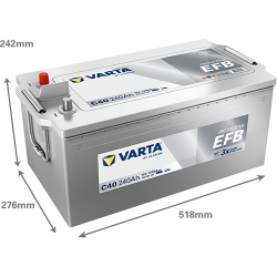 VARTA ProMotive EFB lastbilsbatteri 12 V 240 Ah/1200 A L+ 518 &times; 276 &times; 242 mm