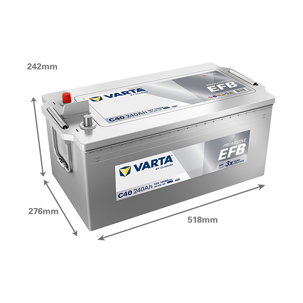 VARTA ProMotive EFB lastbilsbatteri 12 V 240 Ah/1200 A L+ 518 &times; 276 &times; 242 mm