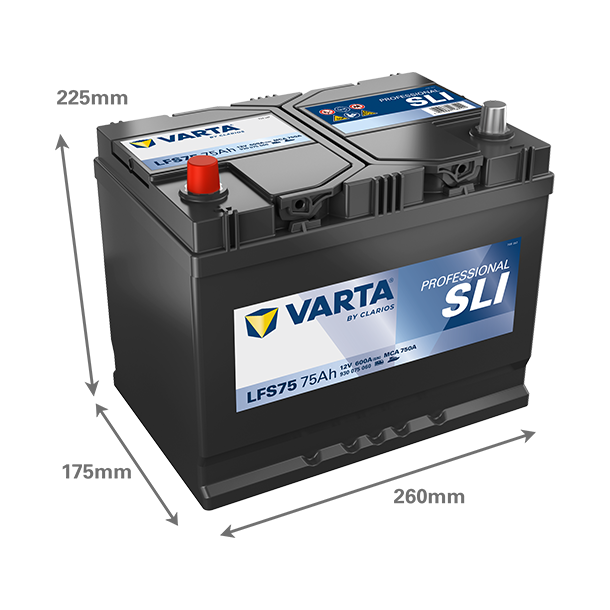 VARTA Professional Starter SLI startbatteri 12 V 75 Ah/600 A L+ 260 &times; 175 &times; 225 mm