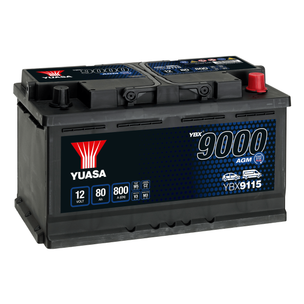 Yuasa - 12V 80Ah 800A Batteri - YBX9115