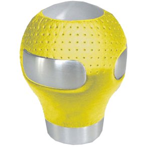 Växelknopp rund alu./gult läder