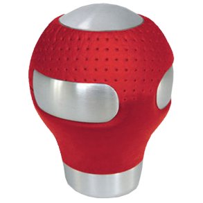 Växelknopp rund alu./rött läder