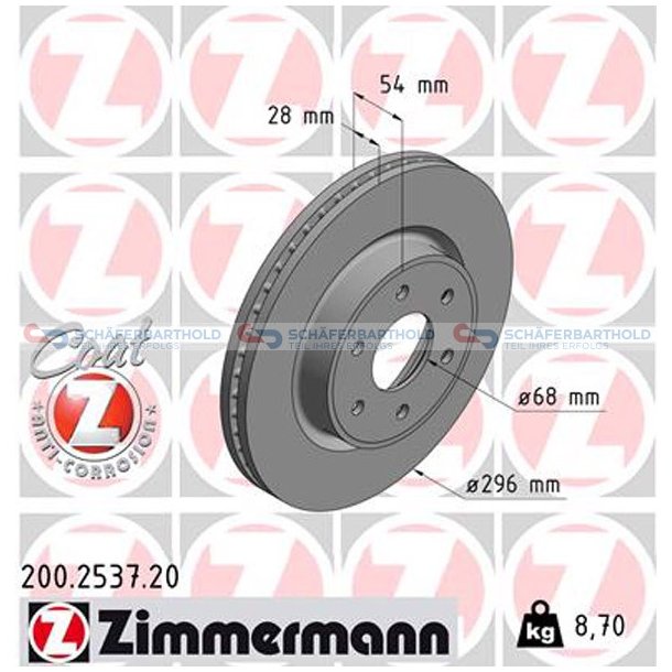 Bremseskive foraksel|-296mm ZIMMERMANN