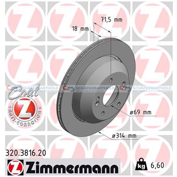 Bremseskive Bagaksel|-314mm ZIMMERMANN