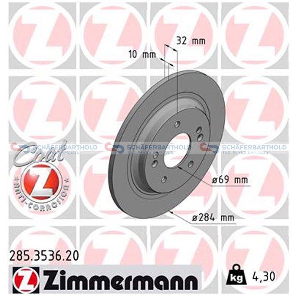 Bremseskive Bagaksel|-284mm ZIMMERMANN