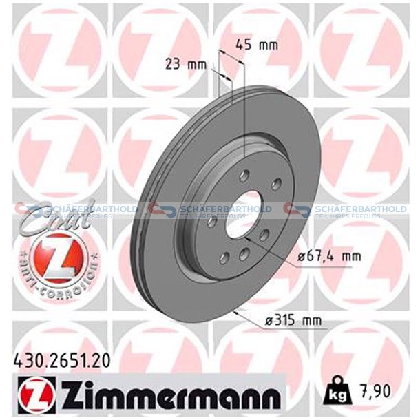 Bremseskive Bagaksel|-315mm ZIMMERMANN