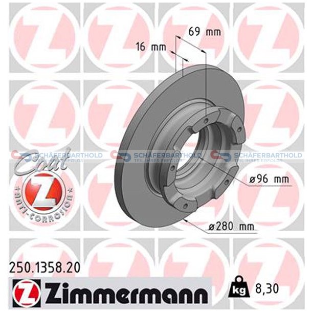 Bremseskive Bagaksel|-280mm ZIMMERMANN