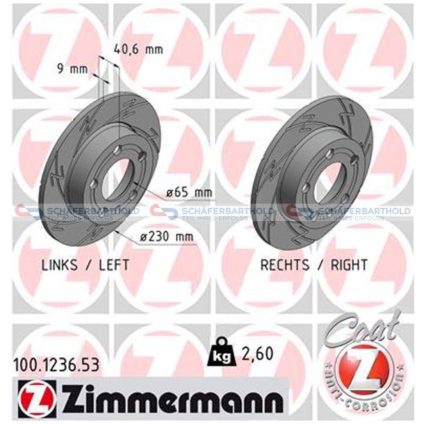 Bremseskive Bagaksel|-230mm ZIMMERMANN