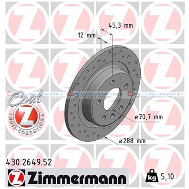 Bremseskive Bagaksel|-288mm ZIMMERMANN