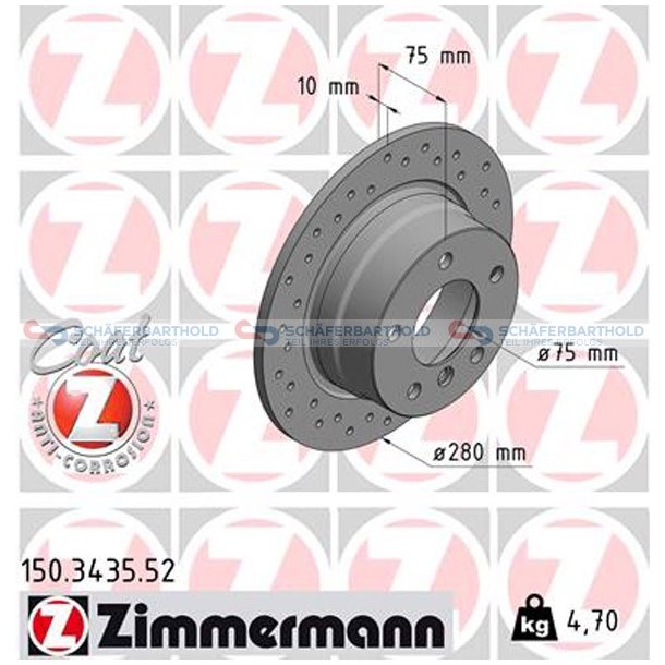 Bremseskive Bagaksel|-280mm ZIMMERMANN