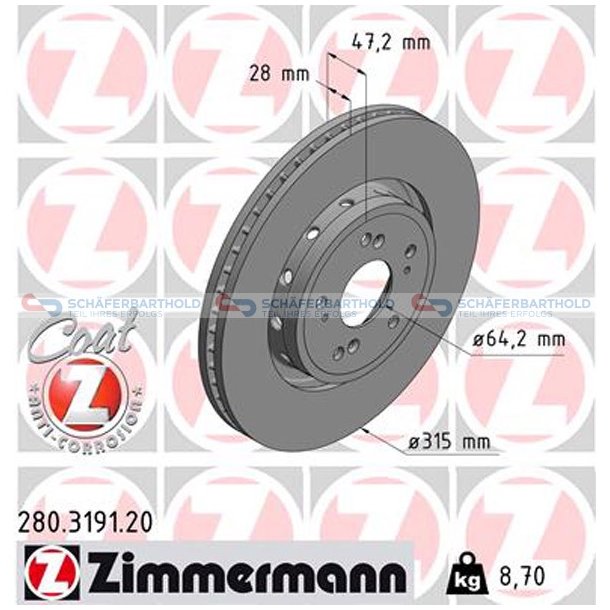 Bremseskive foraksel|-315mm ZIMMERMANN