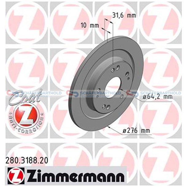 Bremseskive Bagaksel|-276mm ZIMMERMANN