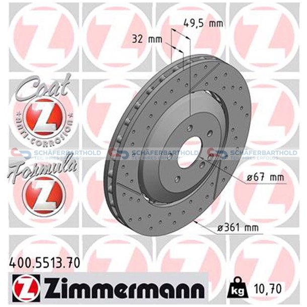 BremseskiveFormula Z foraksel|-361mm ZIMMERMANN