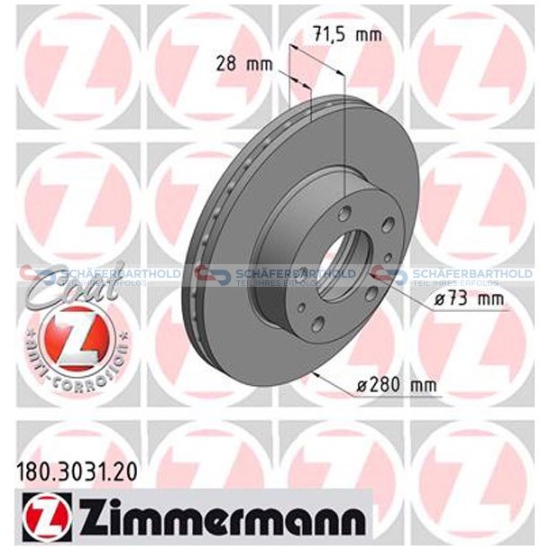 Bremseskive foraksel|-280mm ZIMMERMANN