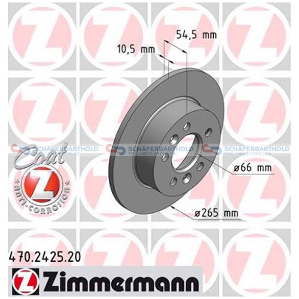 Bremseskive Bagaksel|-265mm ZIMMERMANN