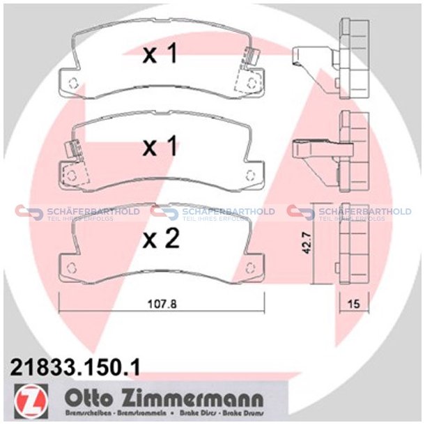 Bremseklodser 15mm|WVA:21833| ZIMMERMANN