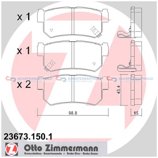 Bremseklodser 15mm|WVA:23673| ZIMMERMANN