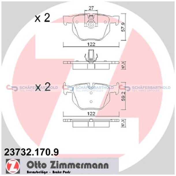 Bremseklodser pb:z Bag|17mm|WVA:23732 ZIMMERMANN