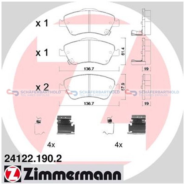 Bremseklodser 19mm|WVA:24122| ZIMMERMANN