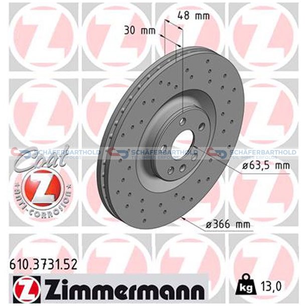 Bremseskive foraksel|-366mm ZIMMERMANN