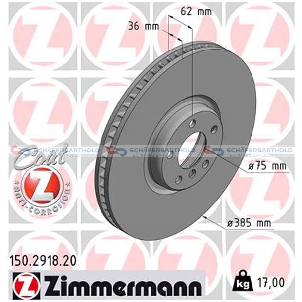 Bremseskive foraksel hjre|-385mm ZIMMERMANN