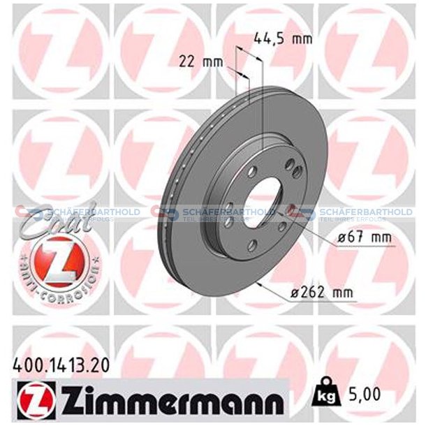 Bremseskive foraksel|-262mm ZIMMERMANN