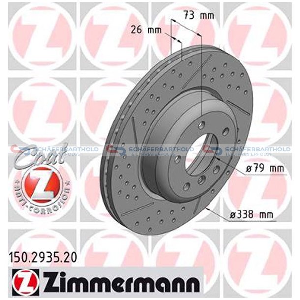 Bremseskive foraksel|-338mm ZIMMERMANN