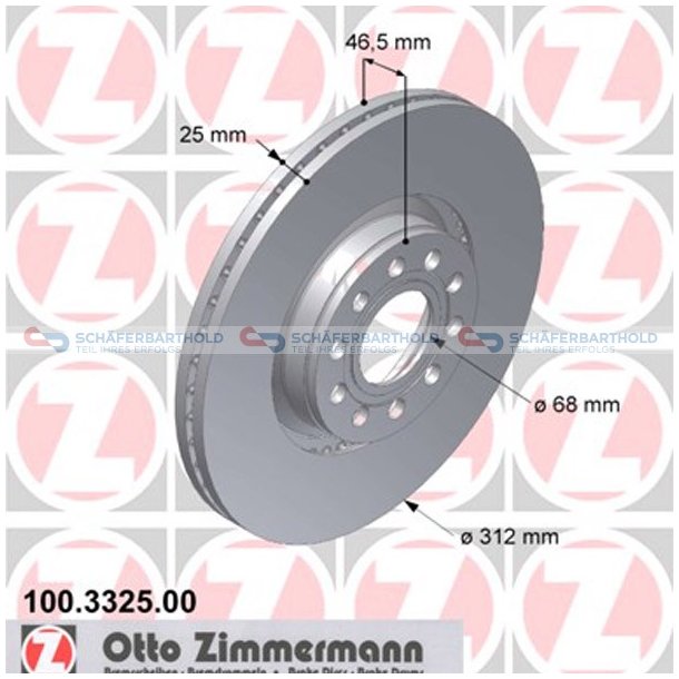 Bremseskive foraksel|-312mm ZIMMERMANN