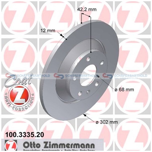 Bremseskive Bagaksel|-302mm ZIMMERMANN