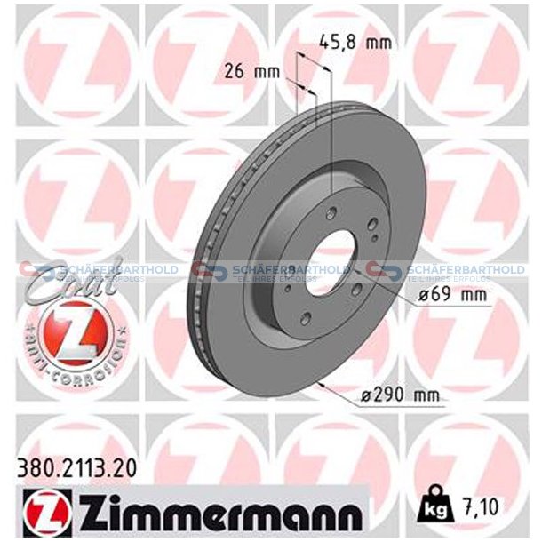 Bremseskive foraksel|-290mm ZIMMERMANN