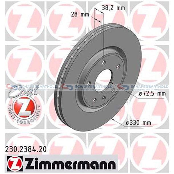 Bremseskive foraksel|-330mm ZIMMERMANN