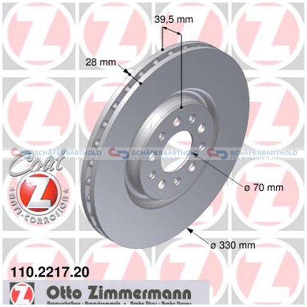 Bremseskive foraksel|-330mm ZIMMERMANN