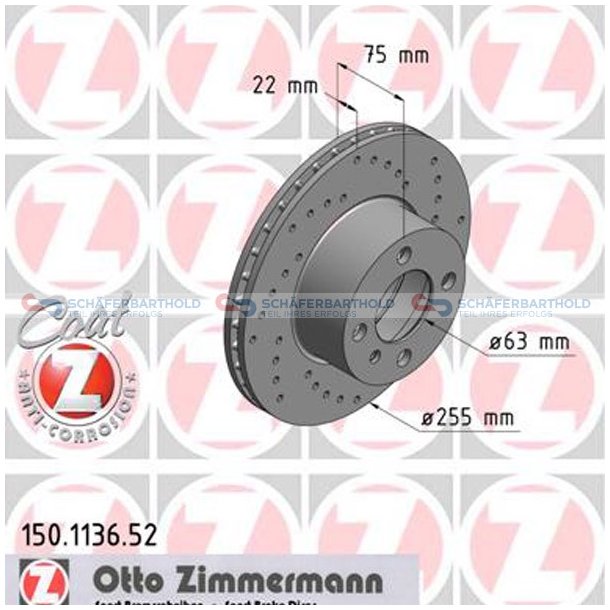 BremseskiveSport foraksel|-255mm ZIMMERMANN