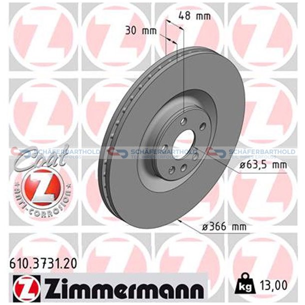 Bremseskive foraksel|-366mm ZIMMERMANN