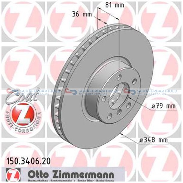 Bremseskive foraksel|-348mm ZIMMERMANN