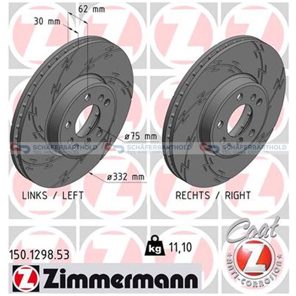 Bremseskive foraksel|-332mm ZIMMERMANN